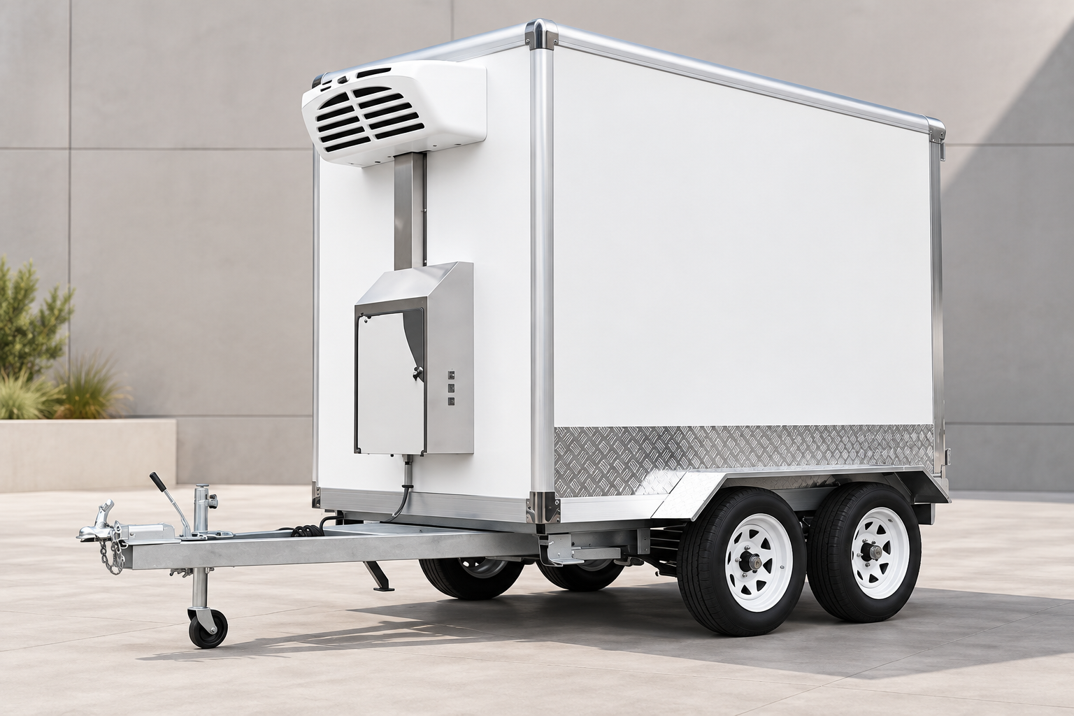 White refrigerated commercial trailer