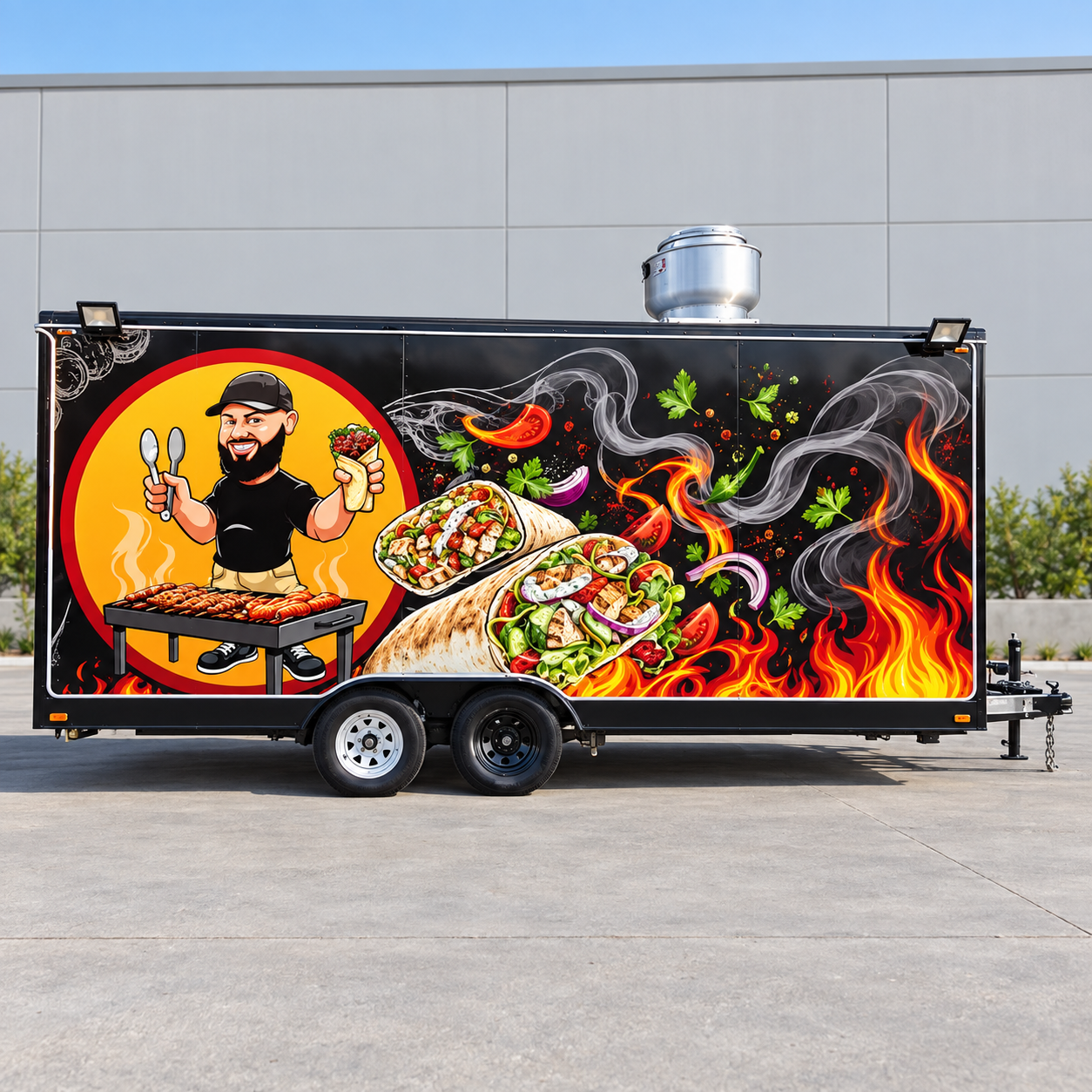 Black and yellow food trailer wrap concept